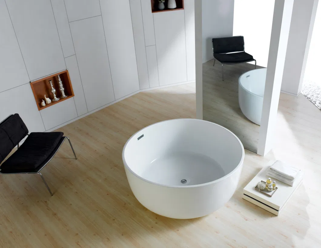 Bathrooms Matt White&Glossy White Round Freestanding Acrylic Bath Tub with Brushed Gold, Brushed Gun Metal Floor Mounted H59 Brass Tap Shower Mixer